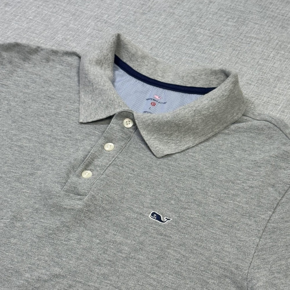 Vineyard Vines Polo Shirt Mens Large Gray Whale Logo 100% Cotton Jersey